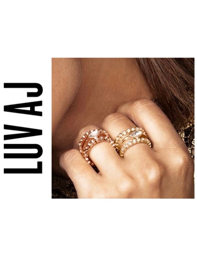 Nwot Luv Aj Marquise Diamond Disc Stack Adjustable Statement Ring Rose Gold